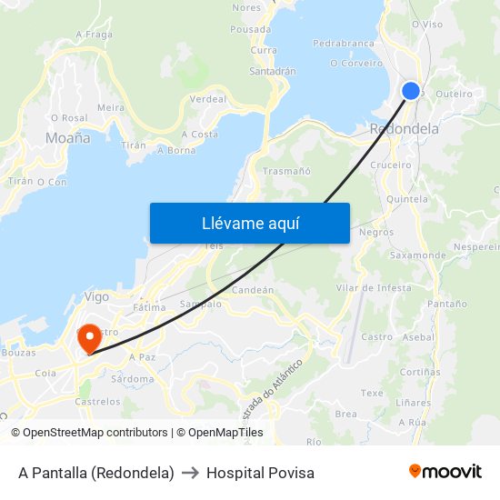 A Pantalla (Redondela) to Hospital Povisa map
