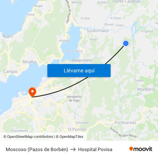 Moscoso (Pazos de Borbén) to Hospital Povisa map