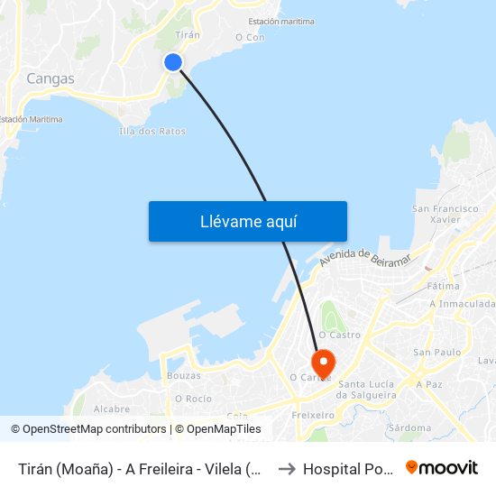 Tirán (Moaña) - A Freileira - Vilela (Moaña) to Hospital Povisa map