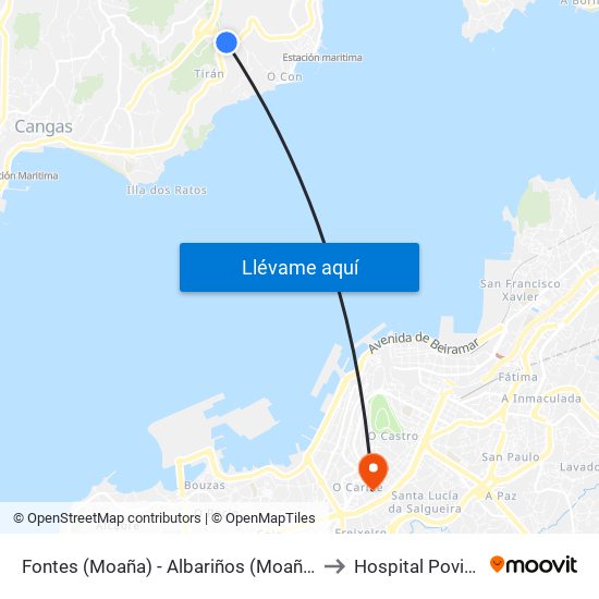 Fontes (Moaña) - Albariños (Moaña) to Hospital Povisa map