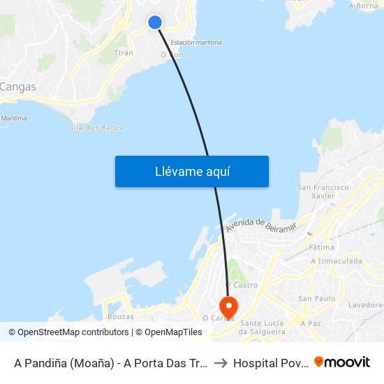 A Pandiña (Moaña) - A Porta Das Troulas to Hospital Povisa map