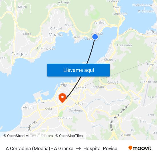 A Cerradiña (Moaña) - A Granxa to Hospital Povisa map