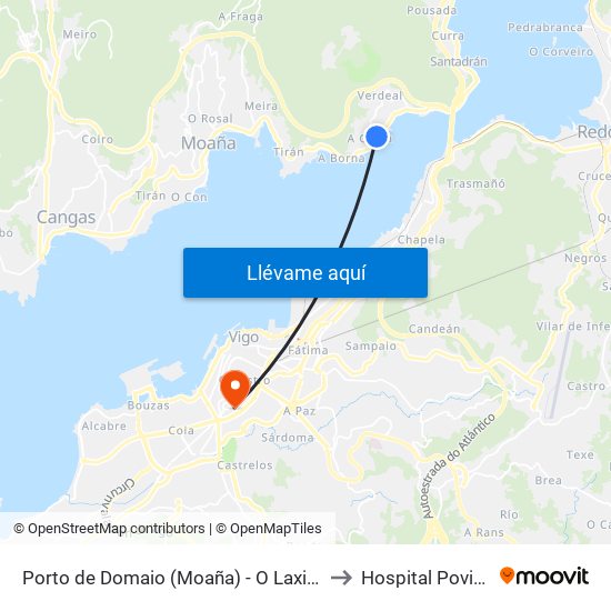 Porto de Domaio (Moaña) - O Laxido to Hospital Povisa map