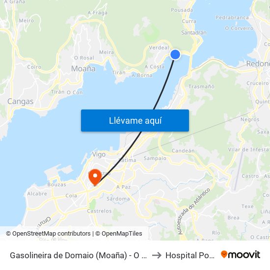 Gasolineira de Domaio (Moaña) - O Mouro to Hospital Povisa map