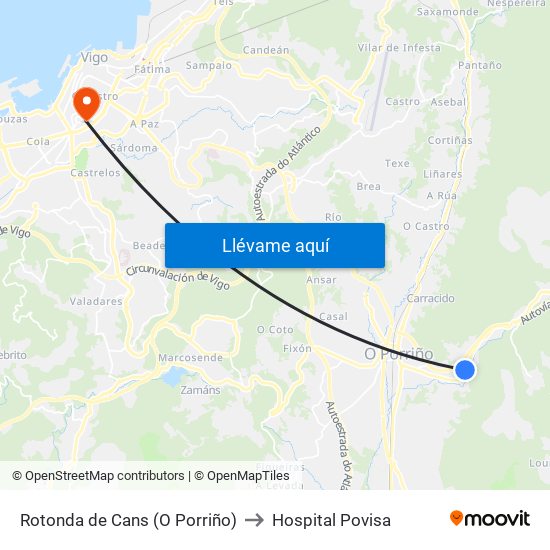 Rotonda de Cans (O Porriño) to Hospital Povisa map
