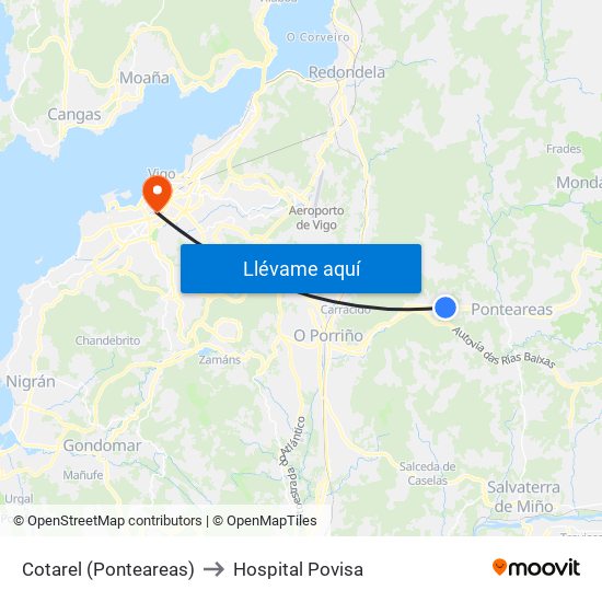 Cotarel (Ponteareas) to Hospital Povisa map