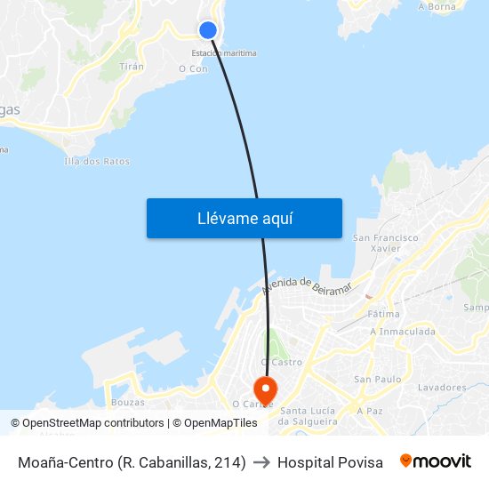 Moaña-Centro (R. Cabanillas, 214) to Hospital Povisa map