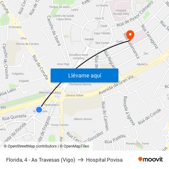 Florida, 4 - As Travesas (Vigo) to Hospital Povisa map