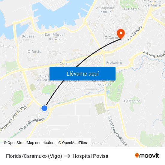 Florida/Caramuxo (Vigo) to Hospital Povisa map