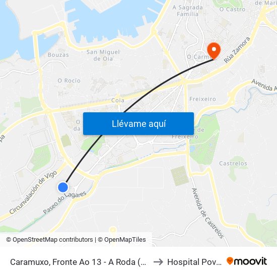 Caramuxo, Fronte Ao 13 - A Roda (Vigo) to Hospital Povisa map