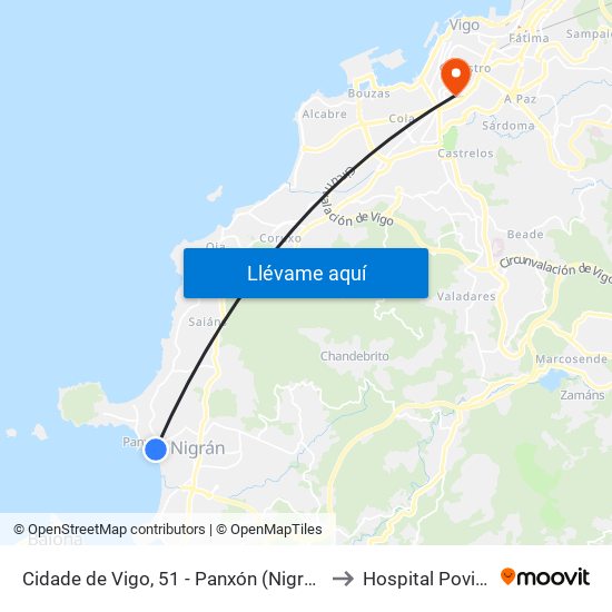 Cidade de Vigo, 51 - Panxón (Nigrán) to Hospital Povisa map