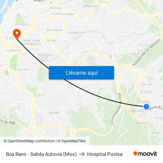 Rúa Rans - Salida Autovía (Mos) to Hospital Povisa map