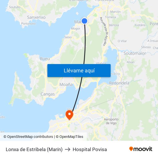 Lonxa de Estribela (Marín) to Hospital Povisa map