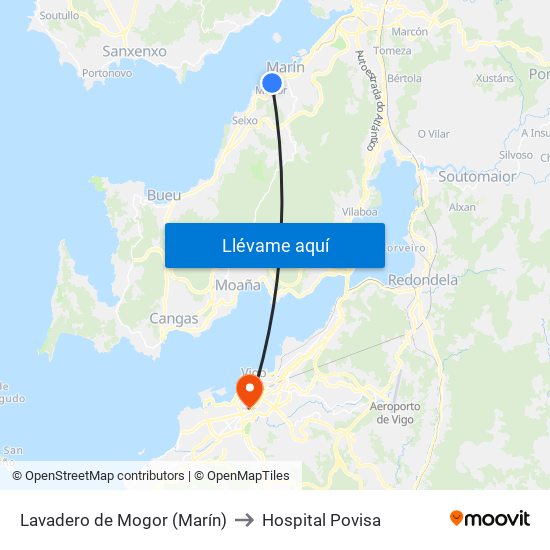 Lavadero de Mogor (Marín) to Hospital Povisa map