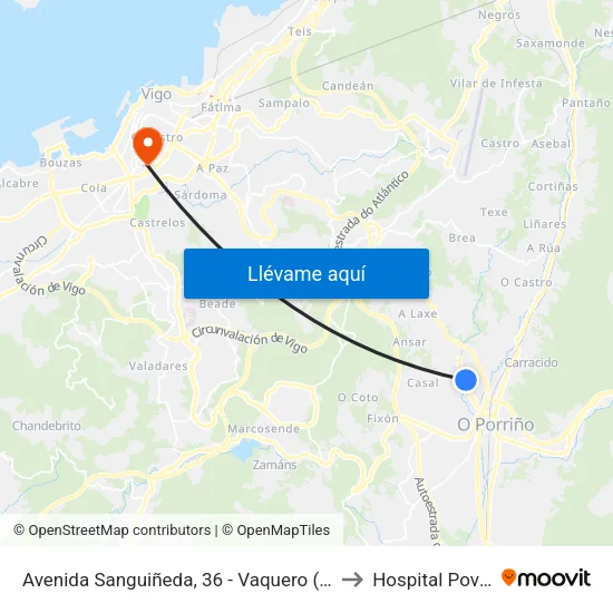 Avenida Sanguiñeda, 36 - Vaquero (Mos) to Hospital Povisa map