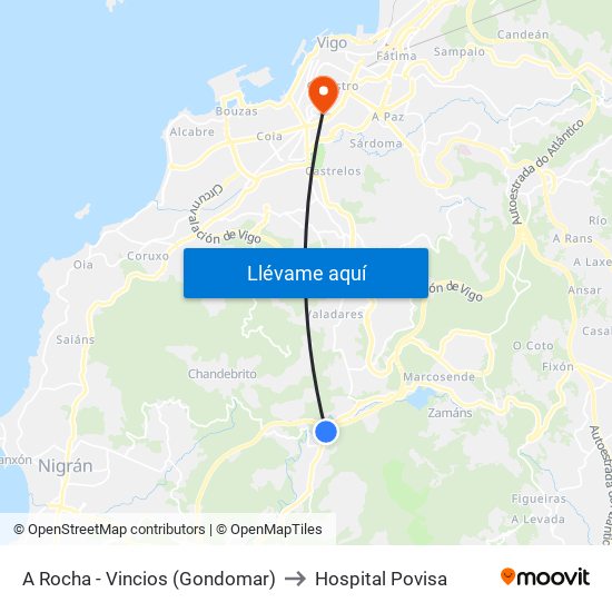 A Rocha - Vincios (Gondomar) to Hospital Povisa map