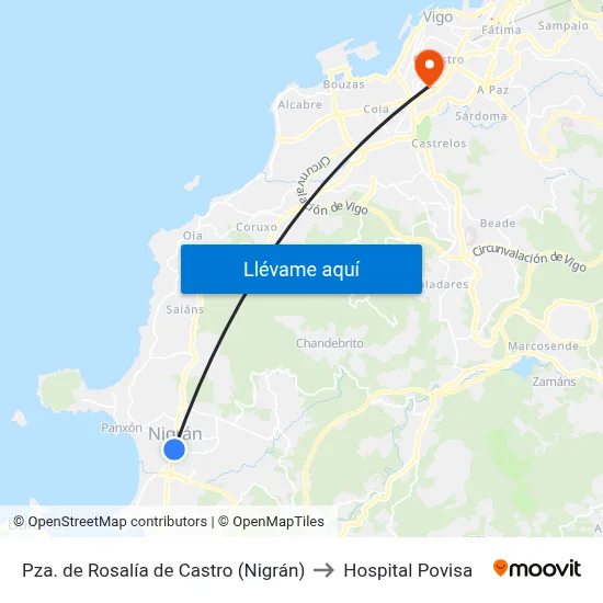 Pza. de Rosalía de Castro (Nigrán) to Hospital Povisa map