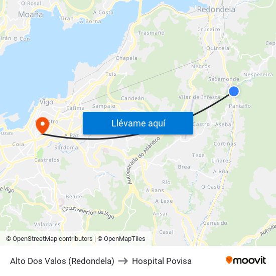 Alto Dos Valos (Redondela) to Hospital Povisa map