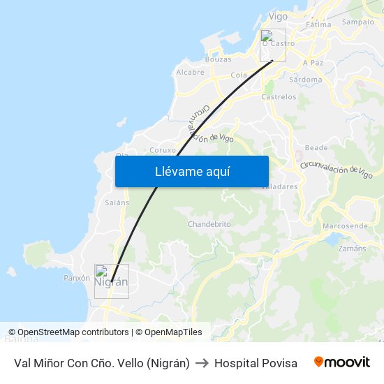 Val Miñor Con Cño. Vello (Nigrán) to Hospital Povisa map