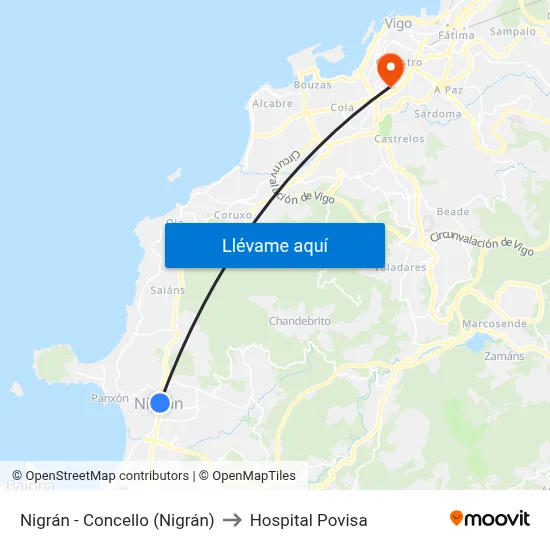 Nigrán - Concello (Nigrán) to Hospital Povisa map