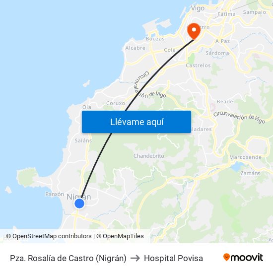 Pza. Rosalía de Castro (Nigrán) to Hospital Povisa map