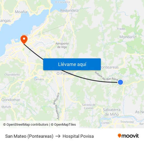 San Mateo (Ponteareas) to Hospital Povisa map