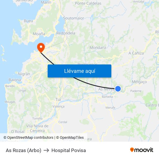 As Rozas (Arbo) to Hospital Povisa map