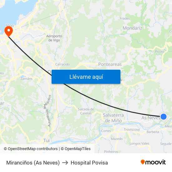 Miranciños (As Neves) to Hospital Povisa map