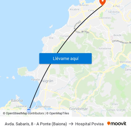 Avda. Sabarís, 8 - A Ponte (Baiona) to Hospital Povisa map