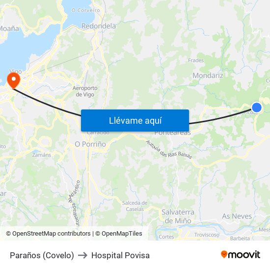 Paraños (Covelo) to Hospital Povisa map