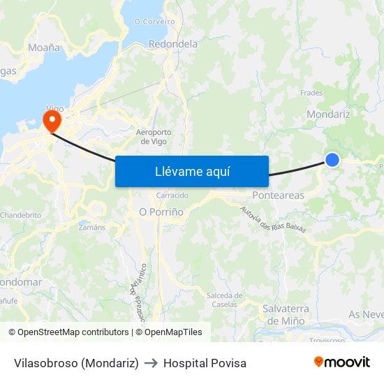 Vilasobroso (Mondariz) to Hospital Povisa map