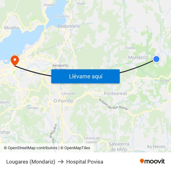 Lougares (Mondariz) to Hospital Povisa map