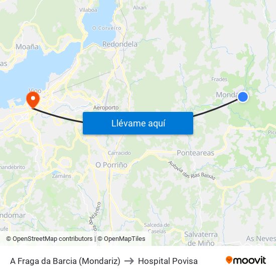 A Fraga da Barcia (Mondariz) to Hospital Povisa map