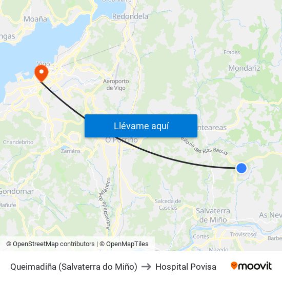 Queimadiña (Salvaterra do Miño) to Hospital Povisa map