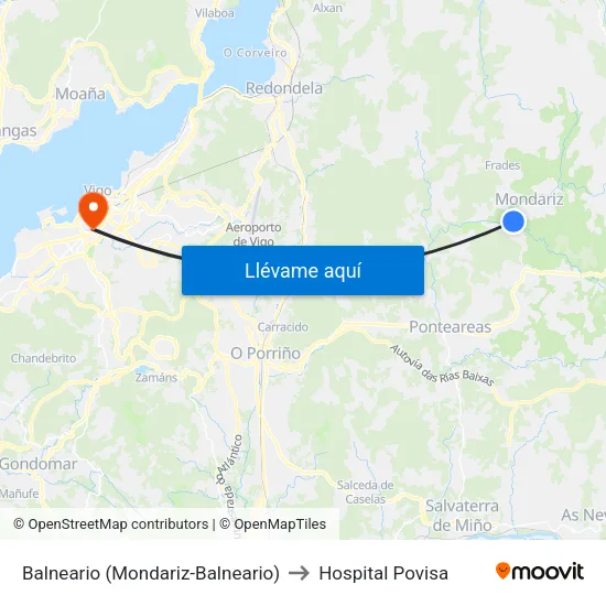 Balneario (Mondariz-Balneario) to Hospital Povisa map