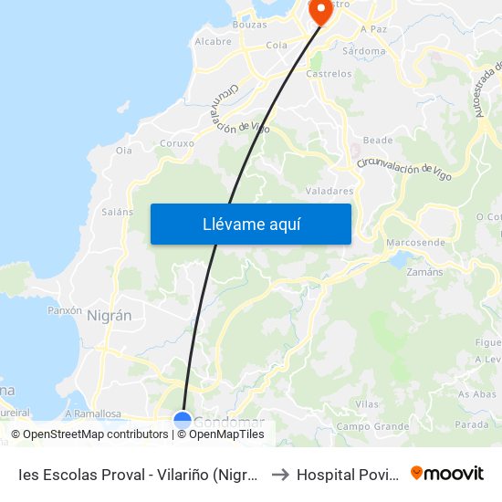 Ies Escolas Proval - Vilariño (Nigrán) to Hospital Povisa map