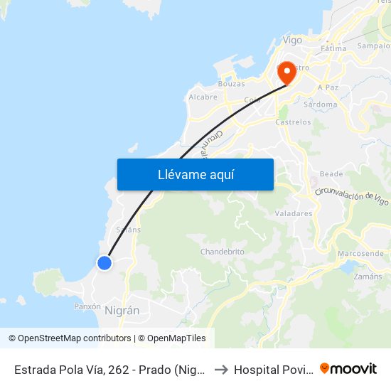Estrada Pola Vía, 262 - Prado (Nigrán) to Hospital Povisa map