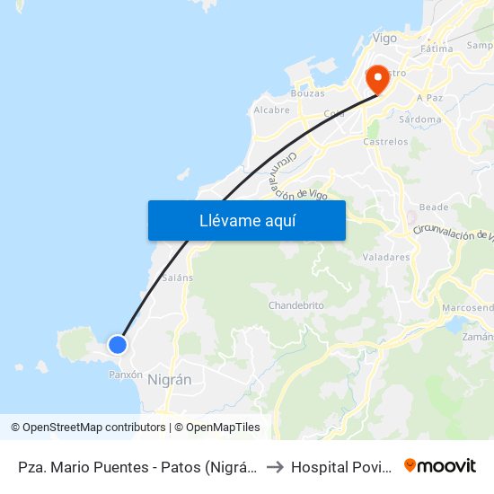 Pza. Mario Puentes - Patos (Nigrán) to Hospital Povisa map