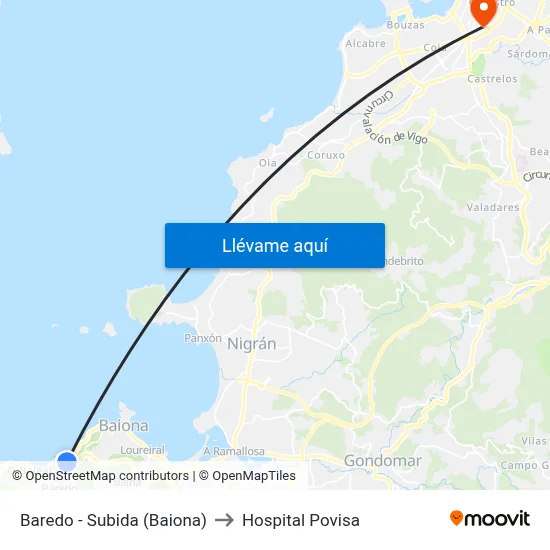 Baredo - Subida (Baiona) to Hospital Povisa map