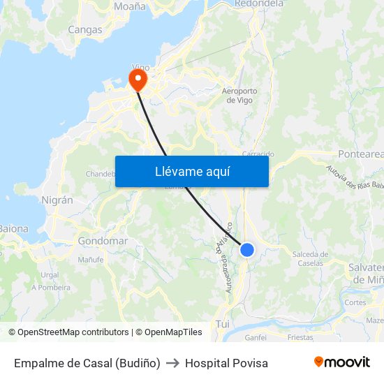 Empalme de Casal (O Porriño) to Hospital Povisa map