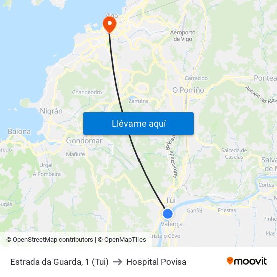 Estrada da Guarda, 1 (Tui) to Hospital Povisa map