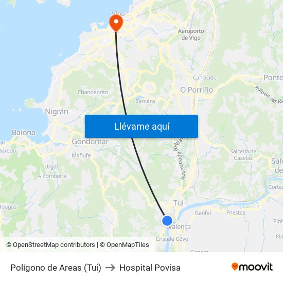 Polígono de Areas (Tui) to Hospital Povisa map