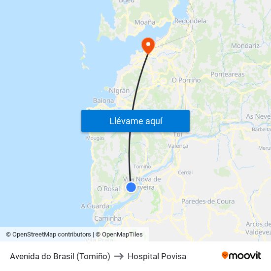 Avenida do Brasil (Tomiño) to Hospital Povisa map