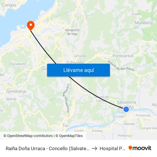 Raíña Doña Urraca - Concello (Salvaterra do Miño) to Hospital Povisa map