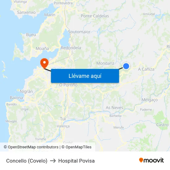 Concello (Covelo) to Hospital Povisa map