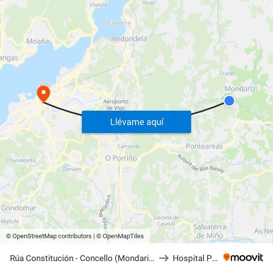 Rúa Constitución - Concello (Mondariz-Balneario) to Hospital Povisa map