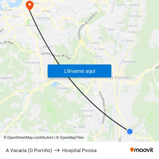 A Vacaría (O Porriño) to Hospital Povisa map