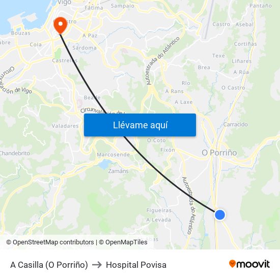 A Casilla (O Porriño) to Hospital Povisa map
