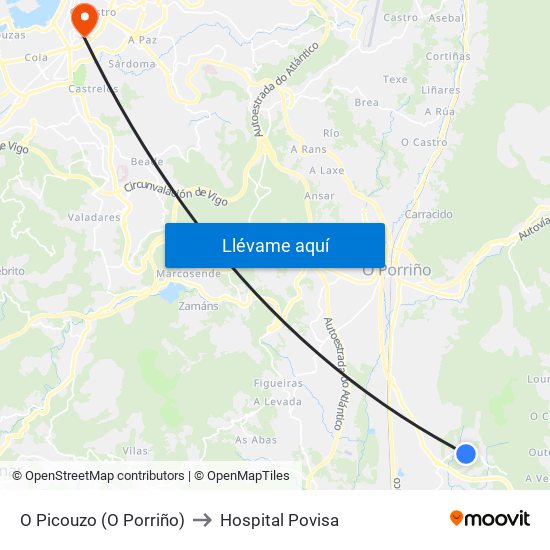 O Picouzo (O Porriño) to Hospital Povisa map
