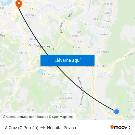 A Cruz (O Porriño) to Hospital Povisa map